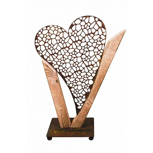 Badeko | Balkenständer Herz | Holz und Cortenstahl | 70x53x27 cm