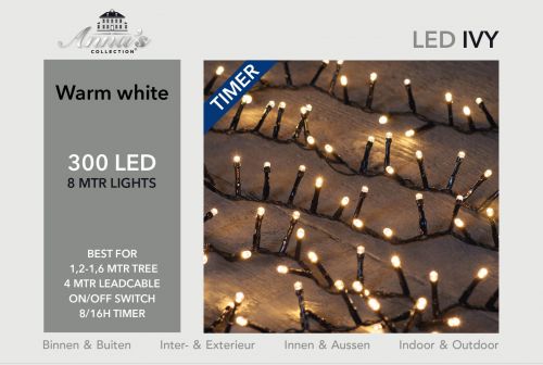 Weihnachtsbeleuchtung LED IVY 300L/8M | Warmweiß | 4m Zuleitung Schwarz | IP44 | Transformator | Timer 8/16s | Dimmbar