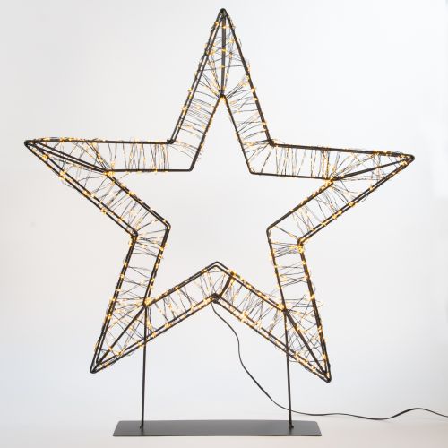 3D Stern Metall Schwarz mit Basis | 56x5 cm | 1200 LEDs | Warmweiß | Anna's Collection