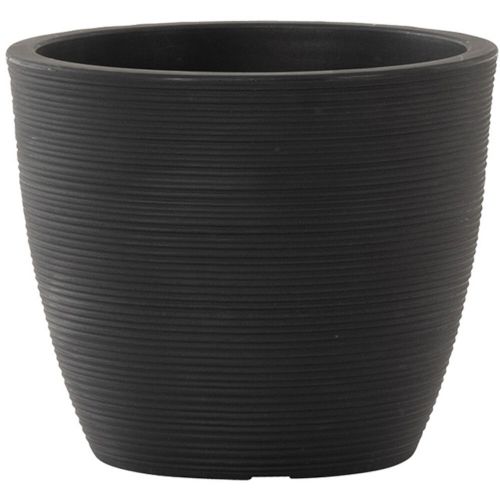Pflanzgefäß Eco Sevilla, rund, Ø 38x32 cm, aus recyceltem Kunststoff Rillenoptik in schwarz