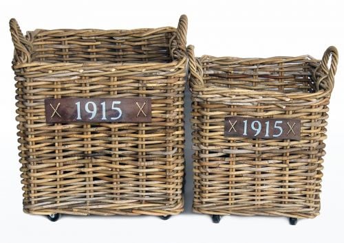 Kaminholzkorb Rattan Grau  | Mit Rollen | 50x50x45cm | 2er Set