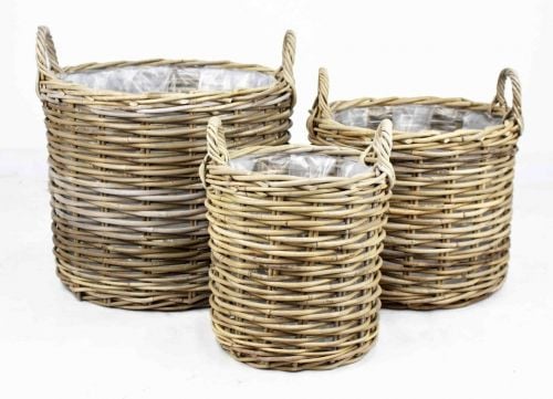 Korb Rattan Grau Ø 45 cm | Höhe 38 cm | 3er Set