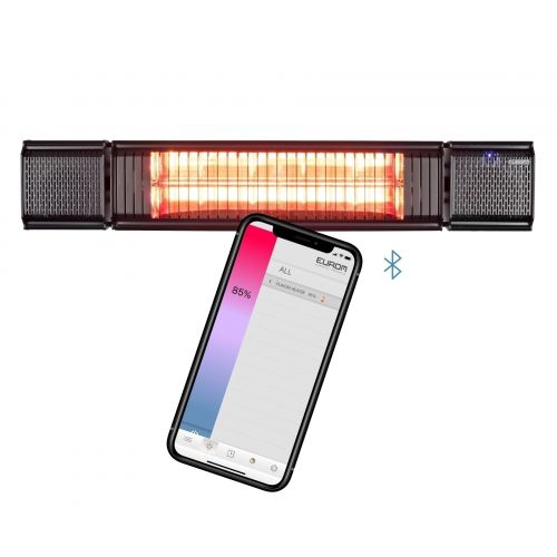 Eurom Heat and Beat Black - Elektrische Terrassenheizung mit Musik und LED | 2000 Watt | 18x75x13 cm